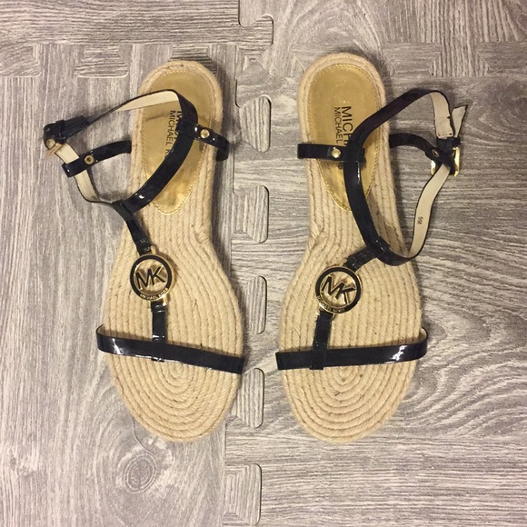 Michael Kors Black Patent Espadrilles Sandals - Picture 1 of 3